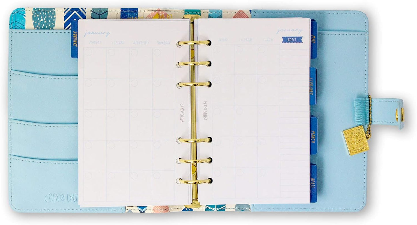 Pukka Pad, Carpe Diem Personal Planner - Soft Cover Binder with Weekly, Monthly Undated Inserts in Tabbed Sections, Interior Pockets and Sticker Sheets - 8 X 7.5 X 1.4 Inches, Sky Blue