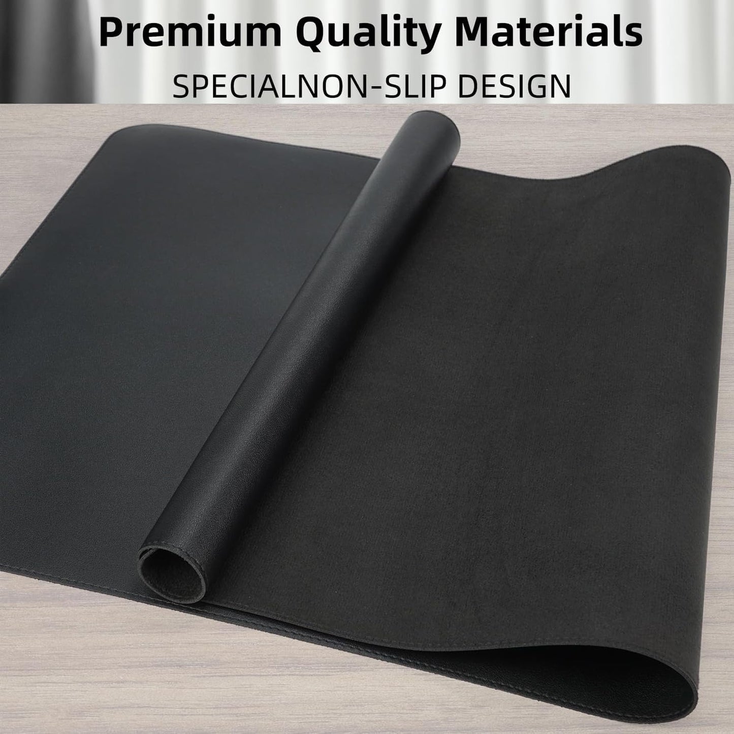 Leather Desk Pad Protector Large Mouse Pad, Stitch Locked Edge Non-Slip PU Leather Desk Mat Laptop Desk Pad Blotter, Waterproof Durable Writing Pad for Office and Home (Black, 120 x 43cm)