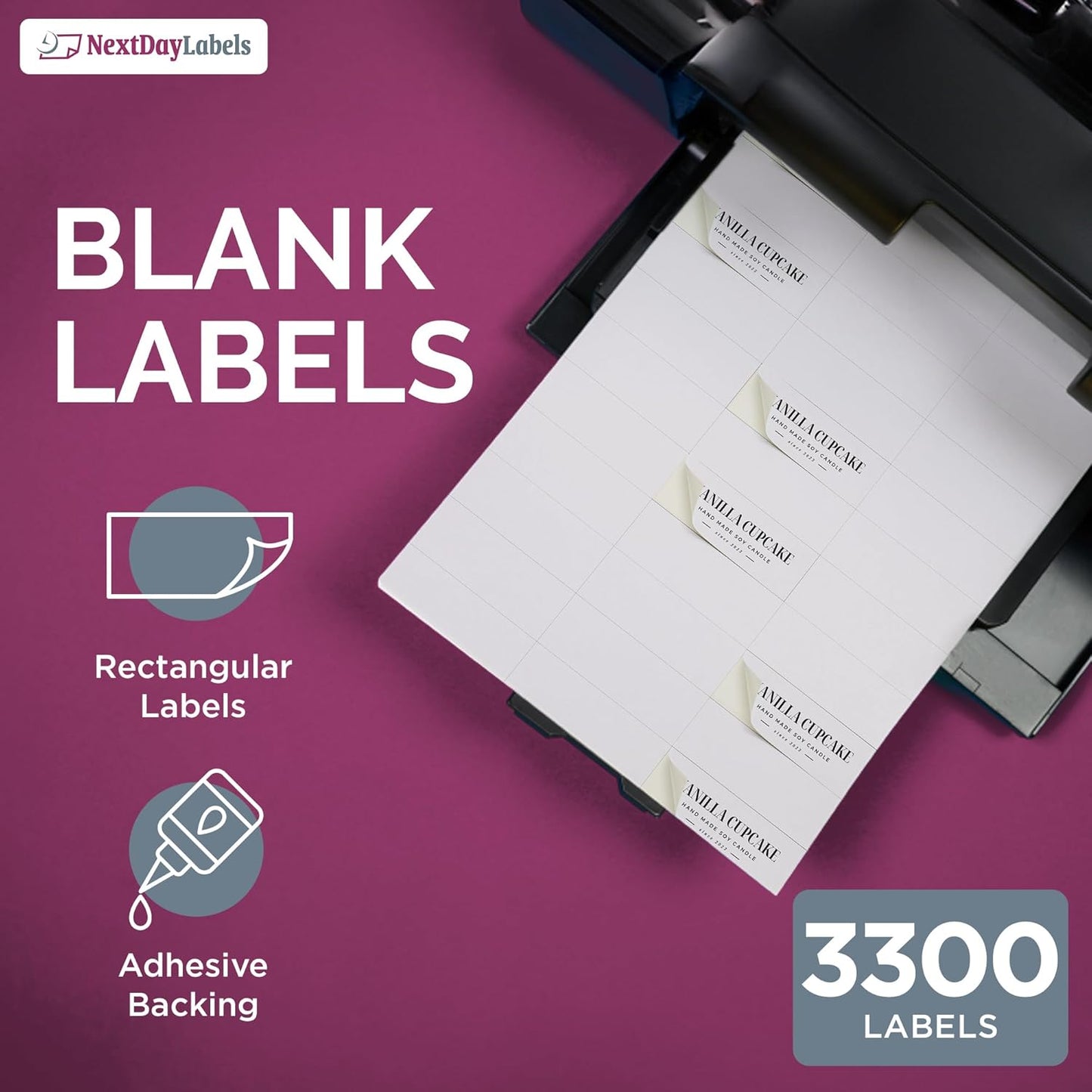 NextDayLabels - 2.83" x 1" Rectangular Sticker Labels for Printer - White Laser/Inkjet Printer Labels Return Address Labels Shipping Label Stickers (100 Sheets, 33 Per Sheet, 3300 Labels)