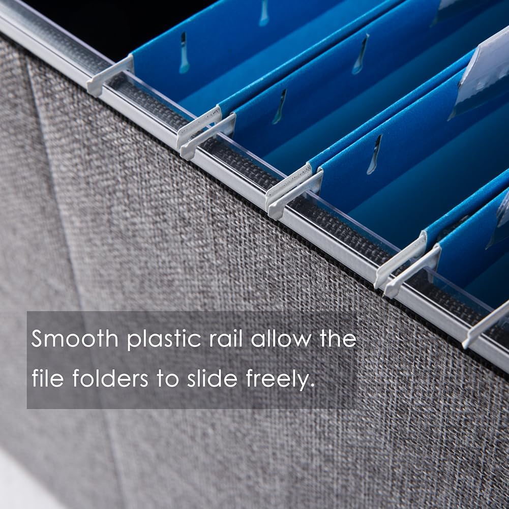 PRANDOM File Organizer Box - Set of 2 Collapsible Decorative Linen Filing Storage Hanging File Folders with Lids Office Cabinet Letter Size (15x12.2x10.75 inch)