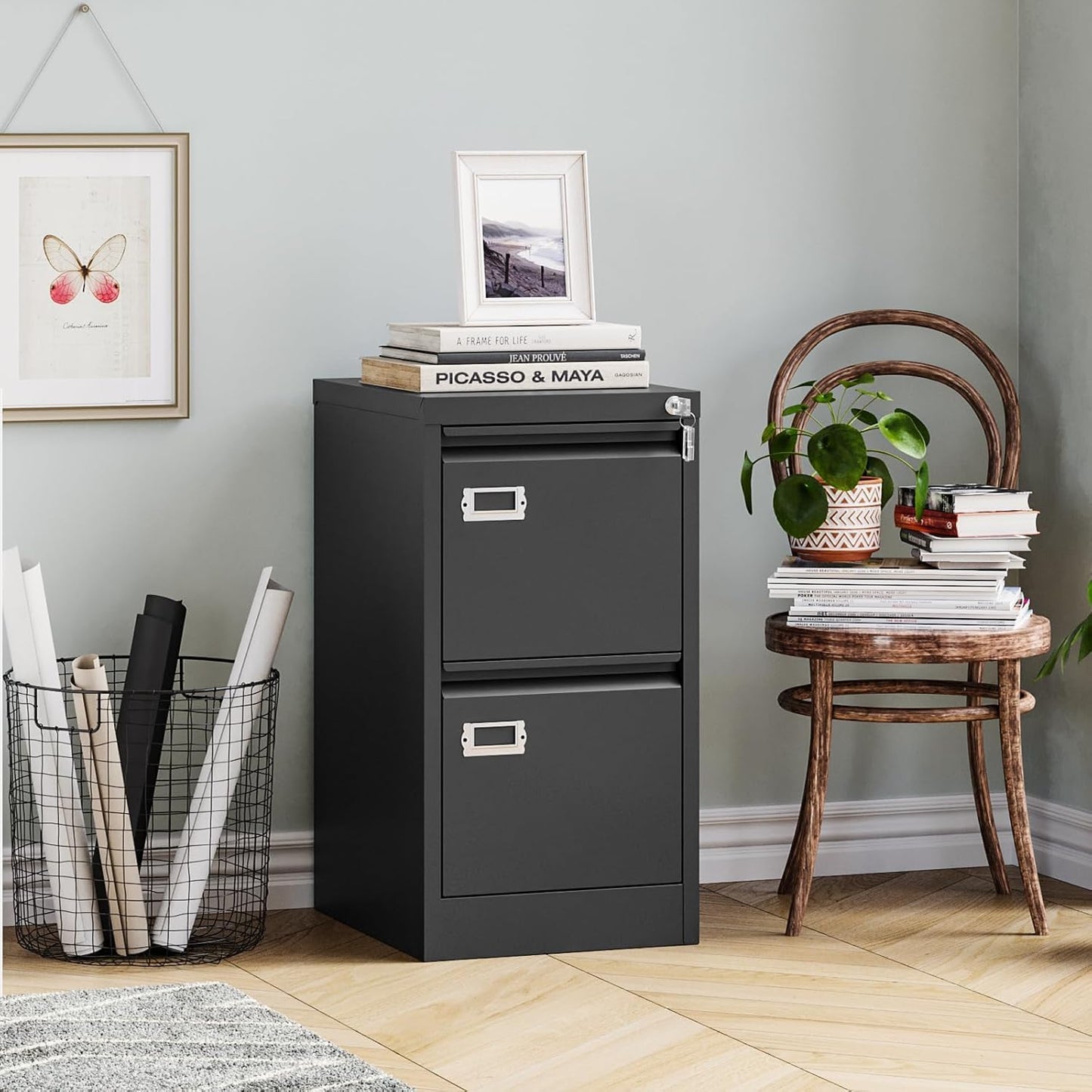 MIIIKO 2 Drawer Filing Cabinet with Lock, Metal Vertical File Cabinets for Home Office, Lockable File Storage Cabinets Under Desk, Letter/A4 File Folders Storage(Assembly Required)