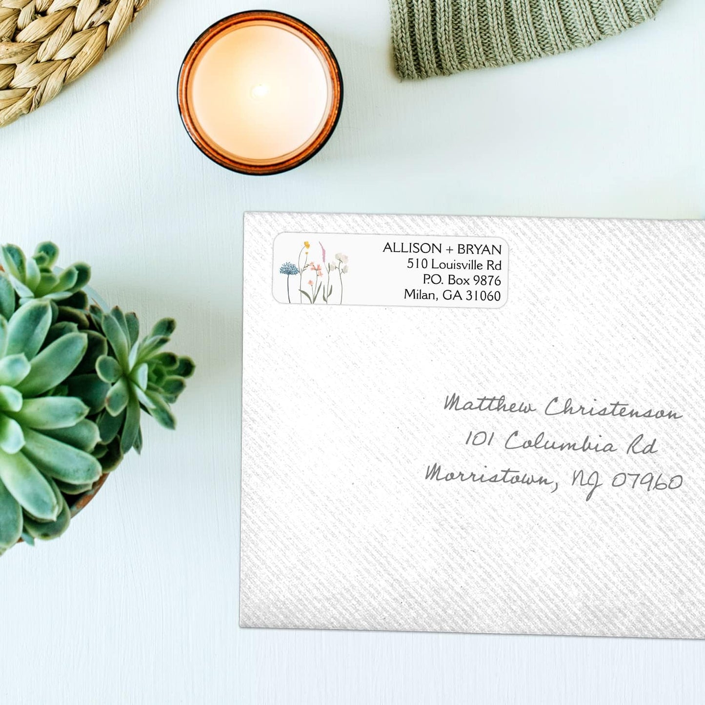 Wildflower Rolled Address Labels / 250 Personalized Return Address Labels/Designer Address Stickers in Elegant Plastic Dispenser