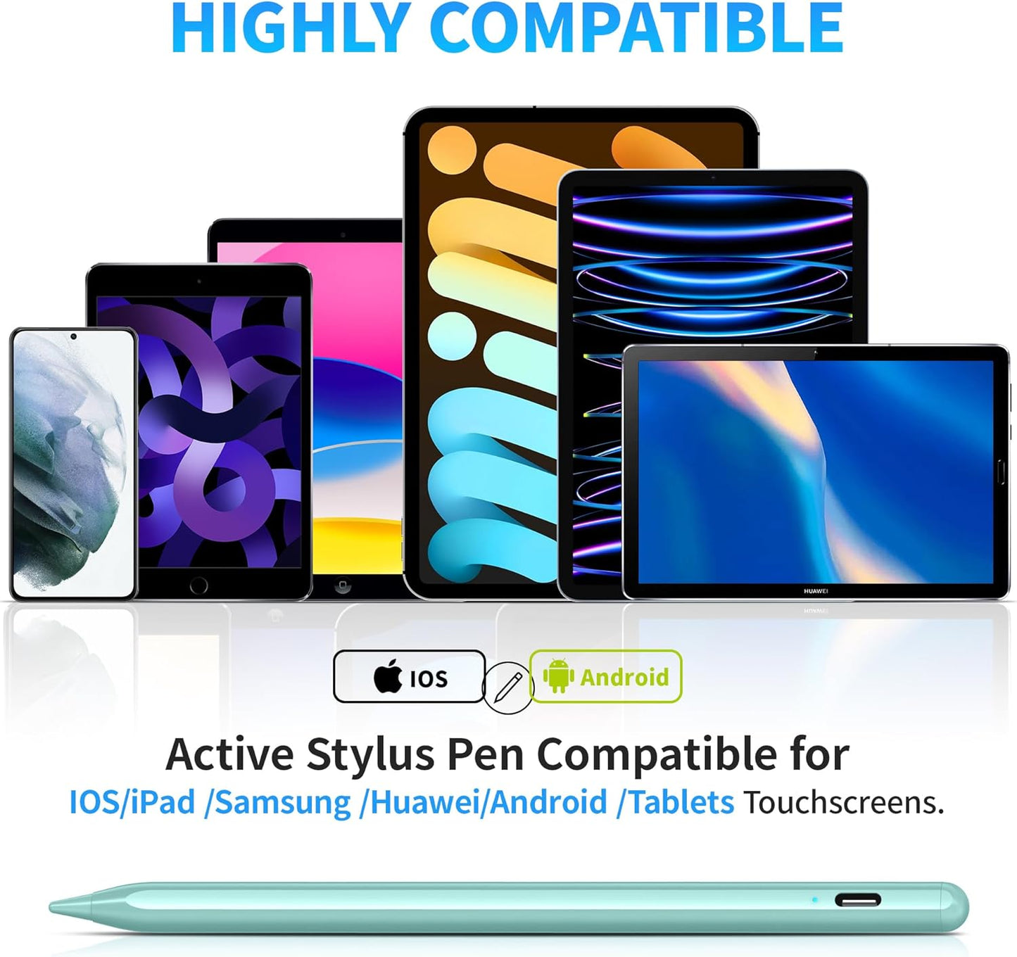 Stylus Pens for Touch Screen, DRYMOKINI Stylist Pen Compatible for Android and iOS Tablet/Phones, Rechargeable Universal Stylus Pencil Compatible for A-pple/i-Pad/Phone Tablet, Light Blue