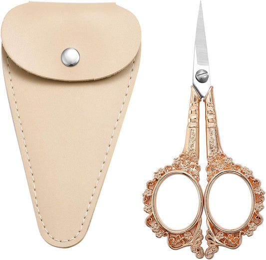 Sewing Scissors Embroidery Scissors, 4.5in Rose Gold Crochet Scissor with Sheath for Craft Cross Stitch Needlework Artwork Thread Yarn Cutting