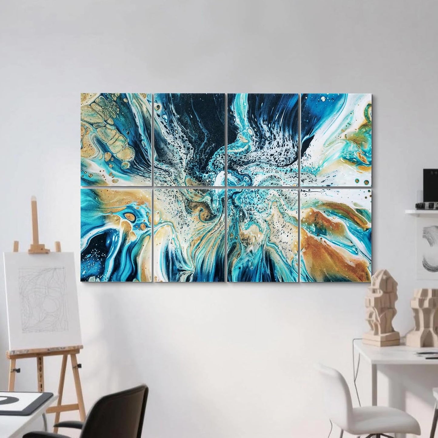 UMIACOUSTICS 8 Pcs 0.7Inch Thick Art Acoustic Panels, Total 47.2” x 31.5” Decorative Sound Absorbing Art Panels, Acoustical Wall Panels for Home, Office, Hotel, Lakeland Blue-Ripple