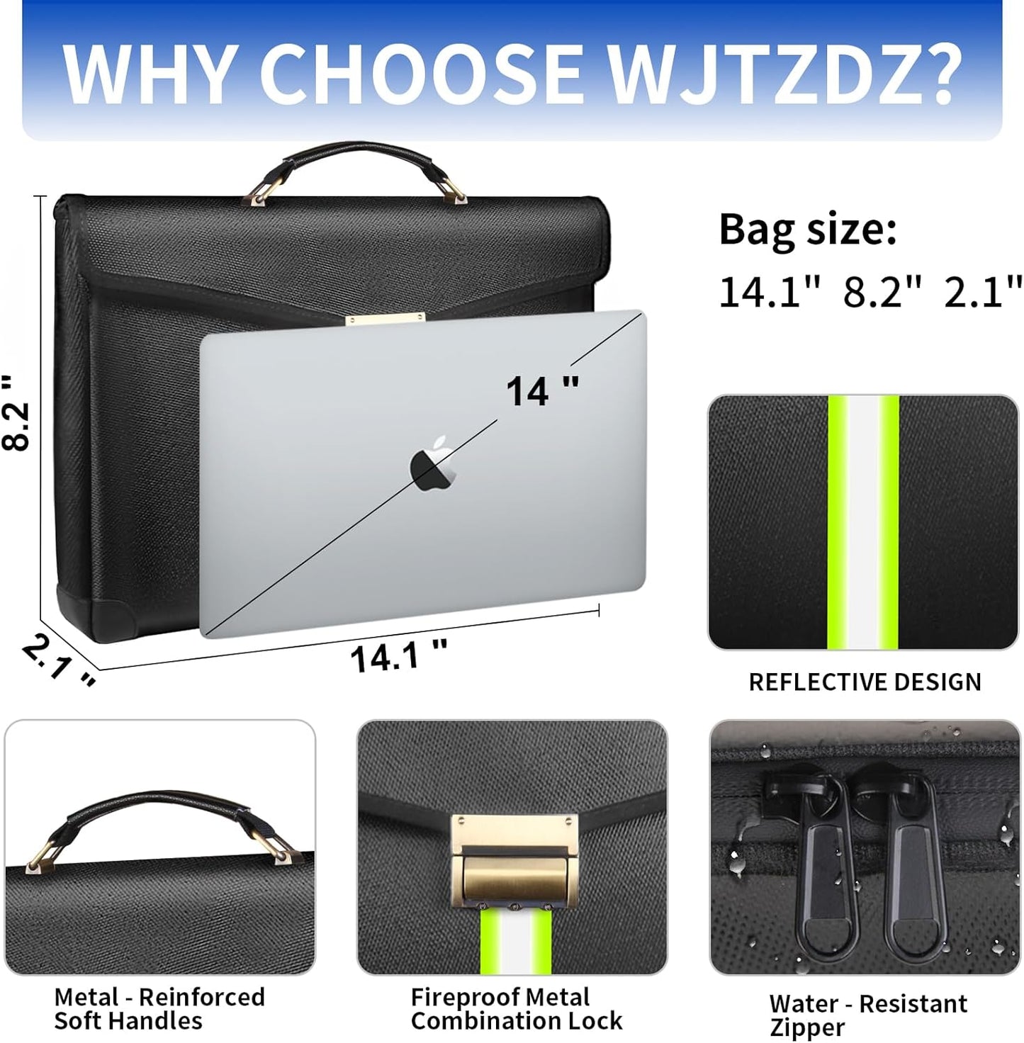 6500°F Large Capacity Upgraded Fireproof Money Bag with Lock,10 Layers of Heat Insulated Materials with Waterproof Zipper/Reflective Strip with Handle for Cash/Important Documents