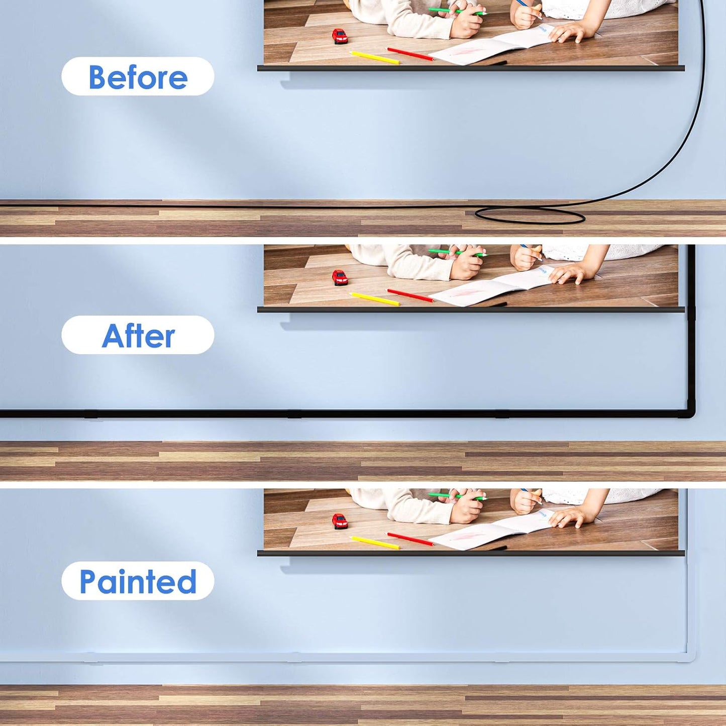 Yecaye 125in Black Cord Hider, One-Cord Channel Cord Cover on Wall, Cable Management Kit, Wire Covers for Cords, Cable Raceway, W0.59in H0.4in, Black