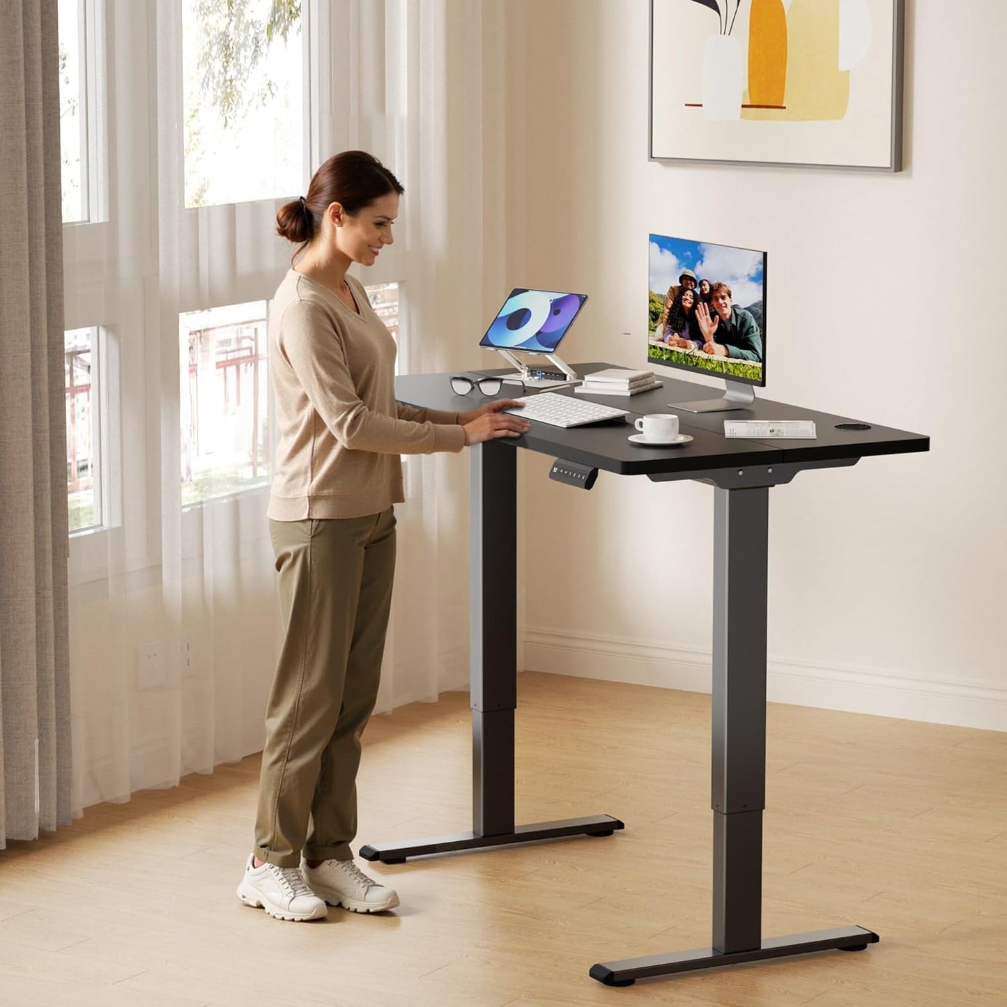 Dual Motor Electric Standing Desk Frame,Height Adjustable Desk Legs with 330 lbs Capacity,Ergonomic Sit Stand Up Base Workstation for Home Office,Black Frame Only