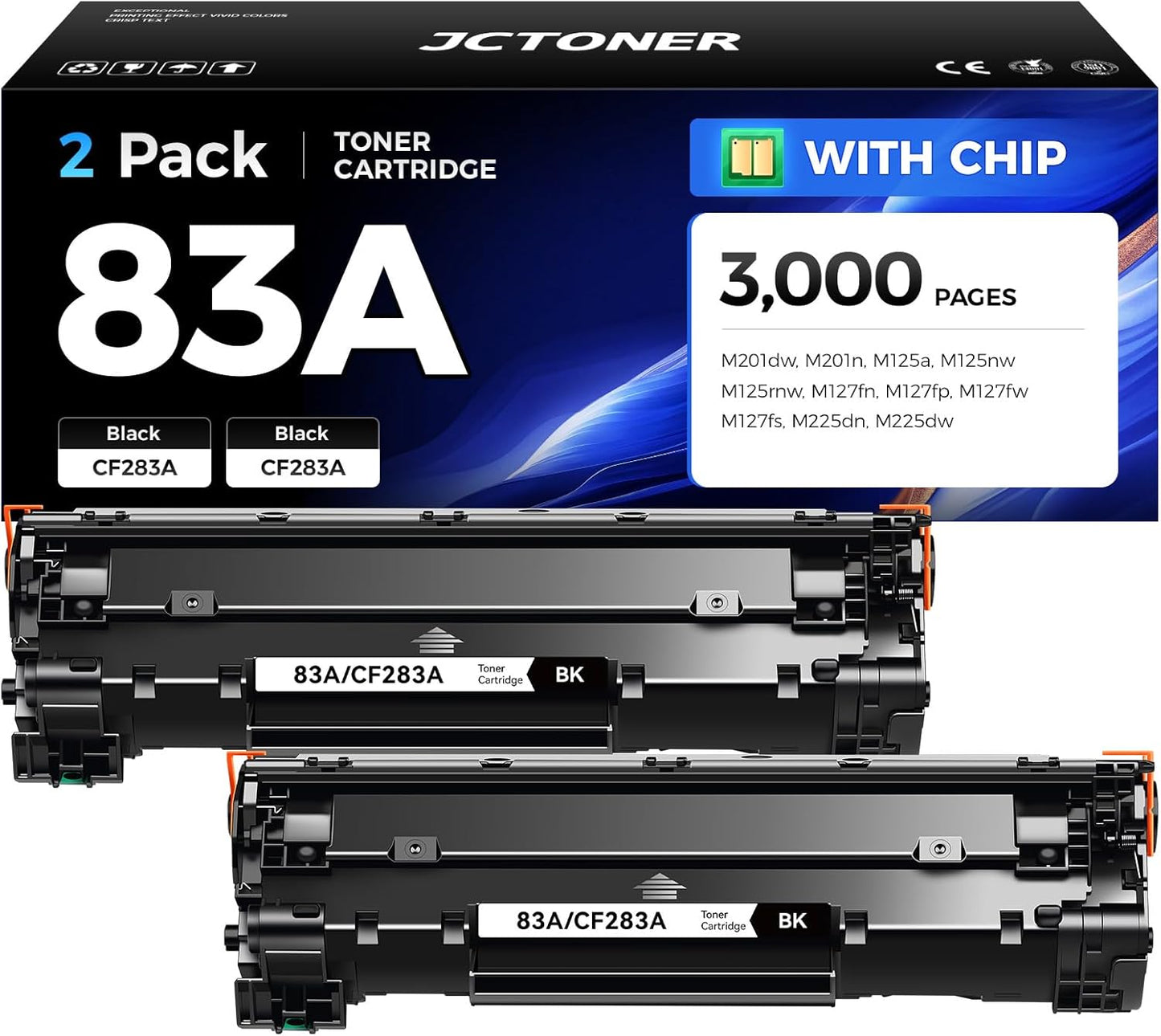 83A Black Toner Cartridge 2-Pack High Yield Replacement for HP 83A CF283A Compatible with Laserjet Pro MFP M125a M125nw M125rnw M127fn M127fp M127fw M127fs M201dw M201n M225dn M225dw Printer Ink Copy