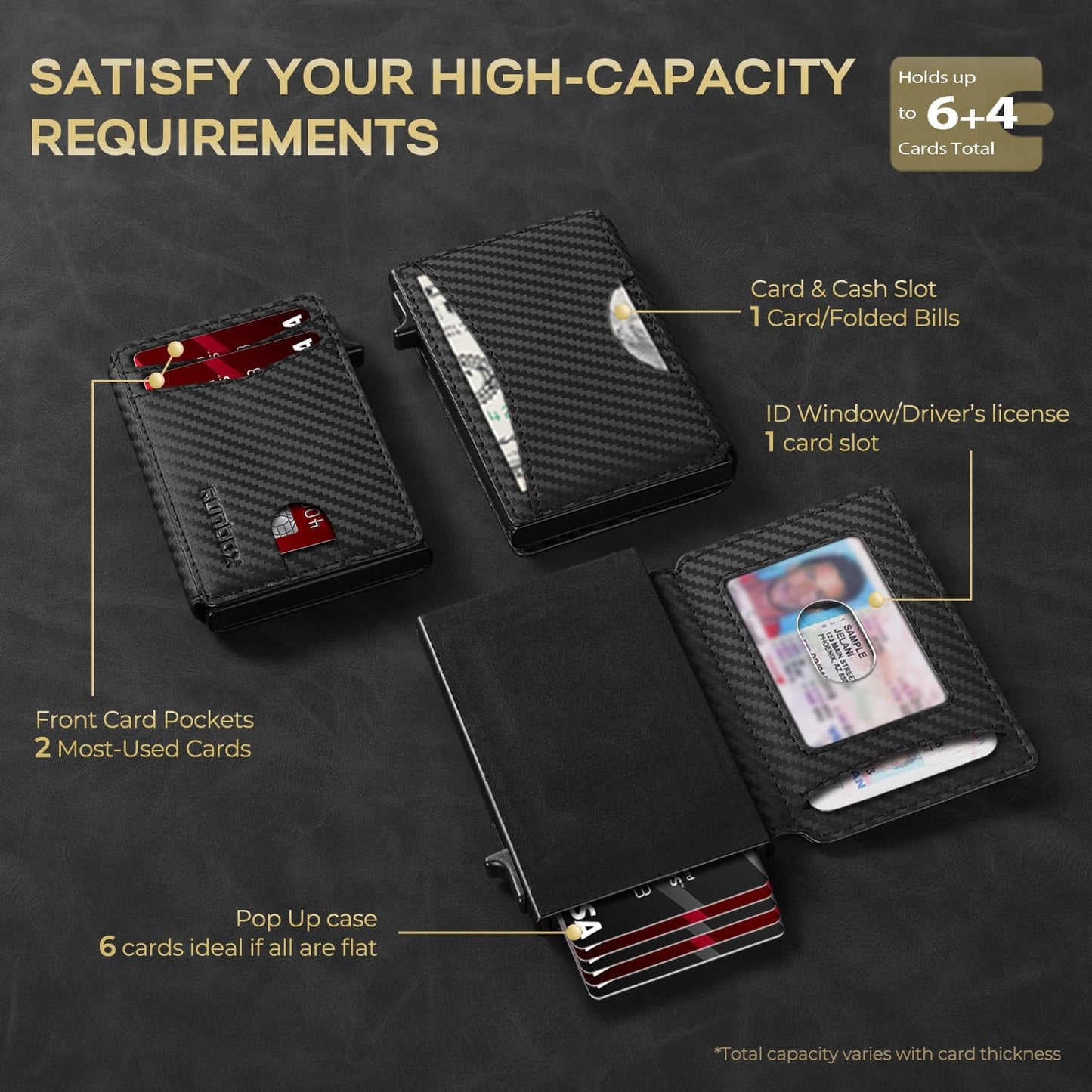 Slim Card Wallet for Men with ID Window – Minimalist RFID Wallet, Pop-Up Function, Ultra Thin Design, Metal Business Card Case Holds 8+ Cards, Gifts for Men, Men's Accessories