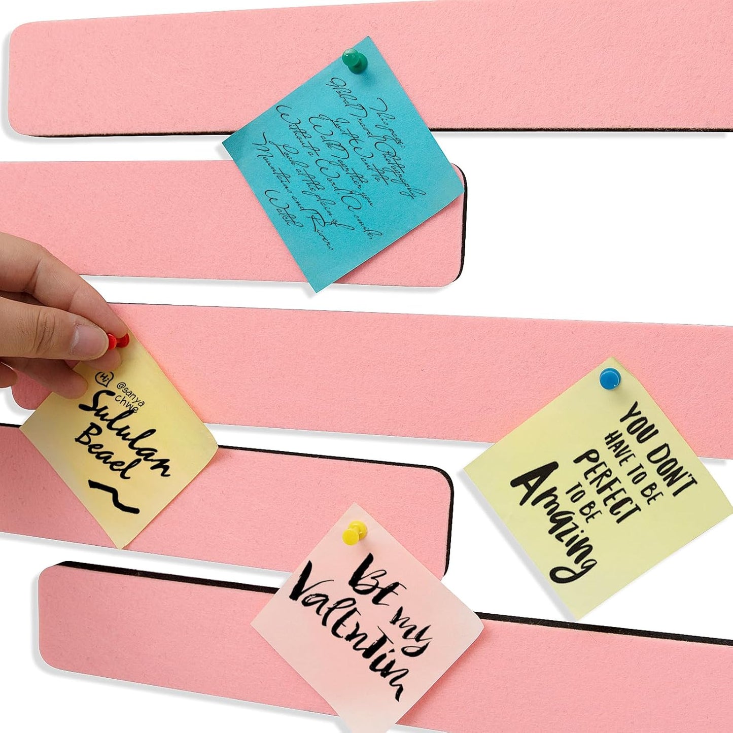 Felt Pin Board Bar Strips Bulletin Board for Bedrooms Offices Home Wall Decoration, Notice Board Self Adhesive Cork Board with 35 Push Pins for Paste Notes, Photos, Schedules