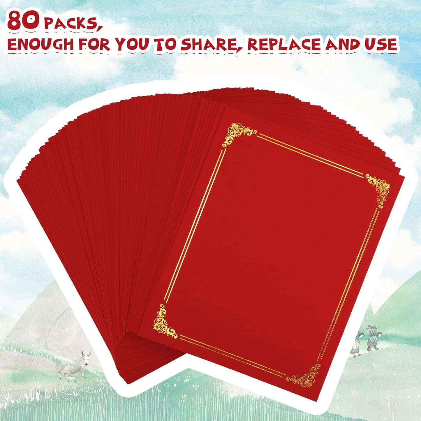 Fainne 80 Pieces Certificate Holders Diploma Holders Document Holder Certificate Covers Certificate Folders with Gold Foil Border for Letter Size 8.5 x 11 Inches Diploma Documents Awards (Bright Red)