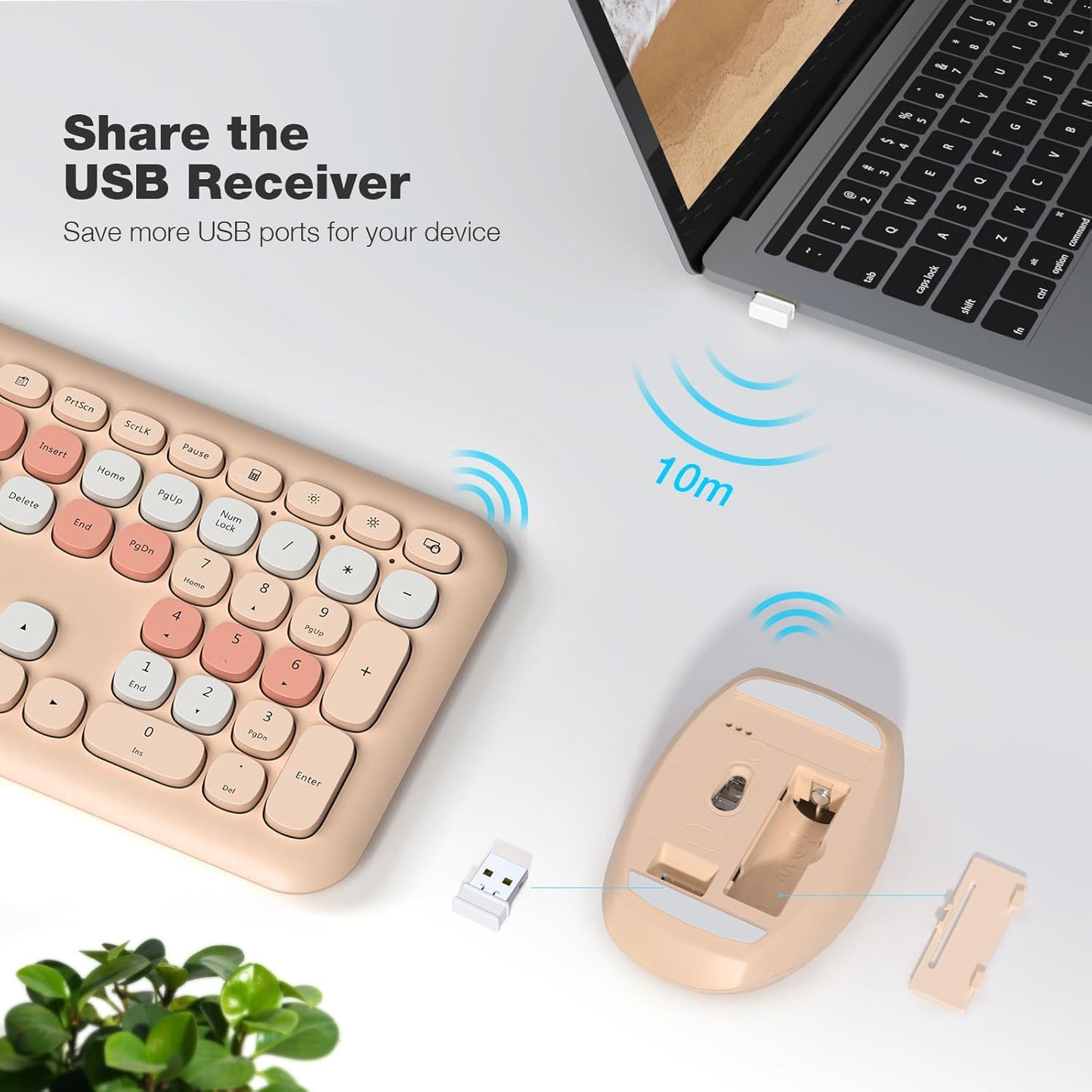MOFII Wireless Keyboard and Mouse Combo, Colorful Full Size Keyboard with Number Pad, Silent Cute Wireless Mouse, 2.4GHz Dropout-Free Connection, for PC Laptop Computer (Coffee Color)