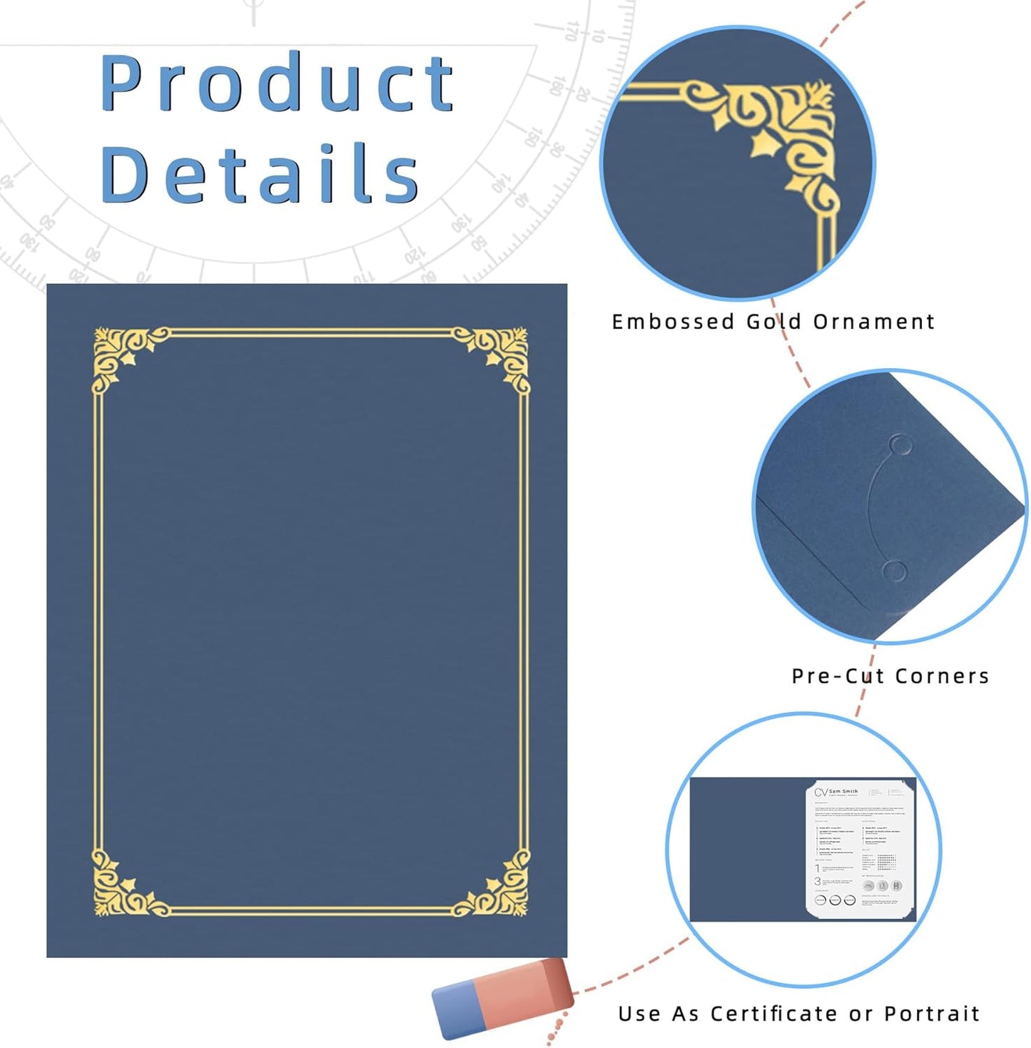 HAUTOCO 10 Pack Certificate Holders, Navy Blue Diploma Holders, Document Award Covers Certificate Folders with Gold Foil Border for 8.5x11 Letter Size