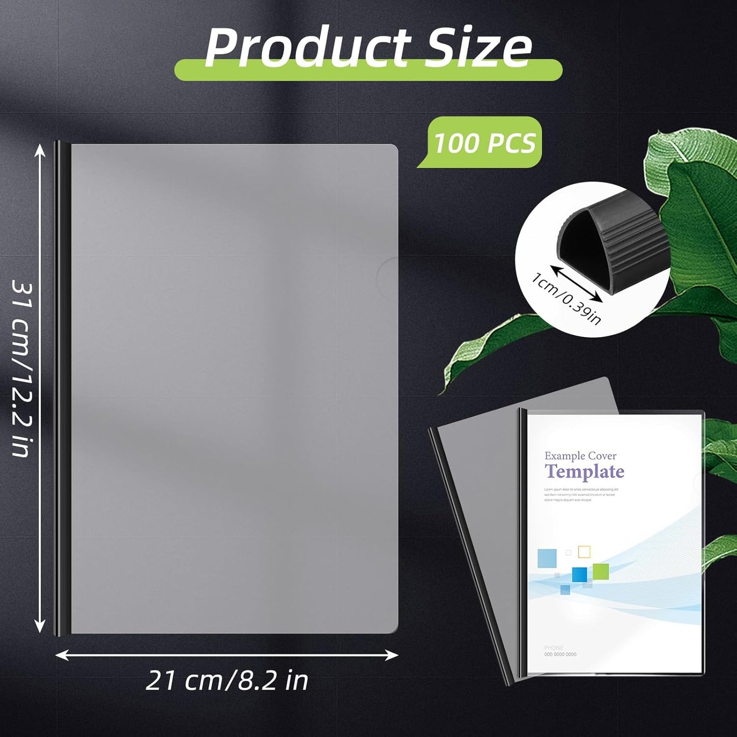 100 Pcs Clear Report Covers with Sliding Bars Sliding Bar File Folder Binder Plastic Report Folder for File Paper Book Resume Letter Office, 30 Sheet Capacity(Black)