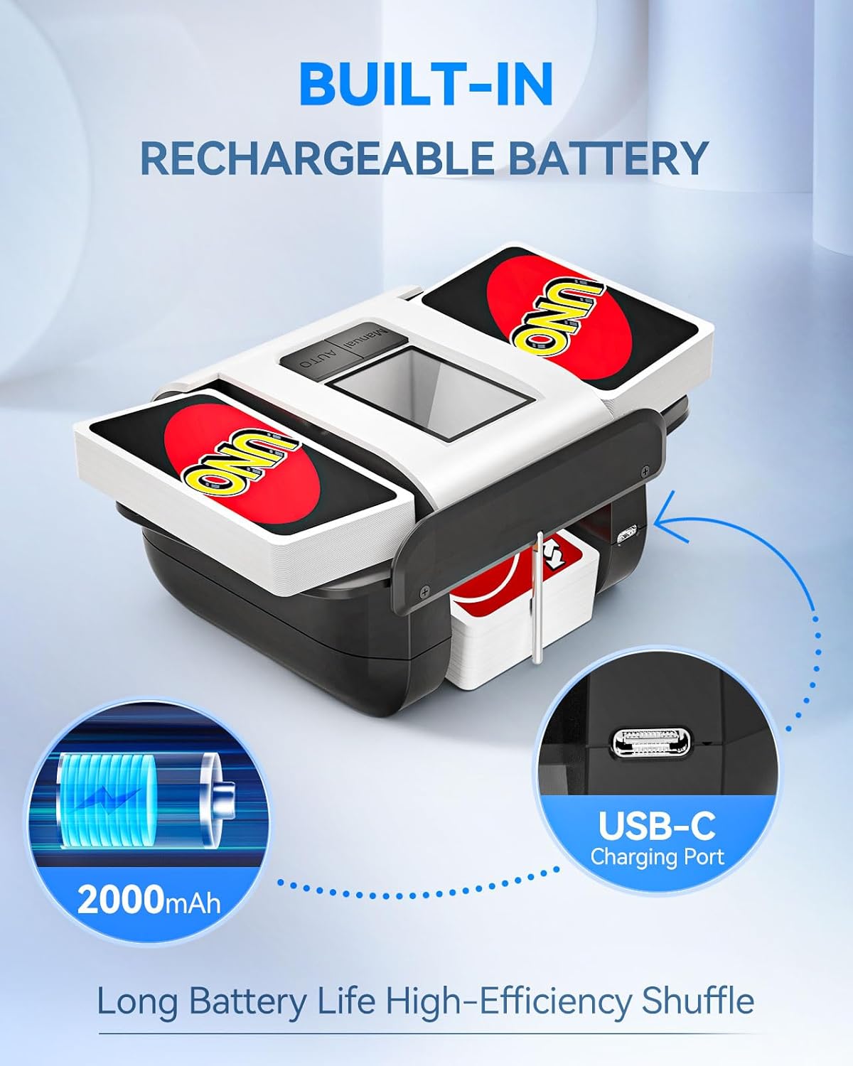 Automatic Card Shuffler Machine - 1-2 Decks Low Noise Shuffler, Rechargeable & Portable, One Press Shuffling, Automatic Card Shuffler for Texas Hold'em, Skip-Bo, Poker, UNO, Phase 10