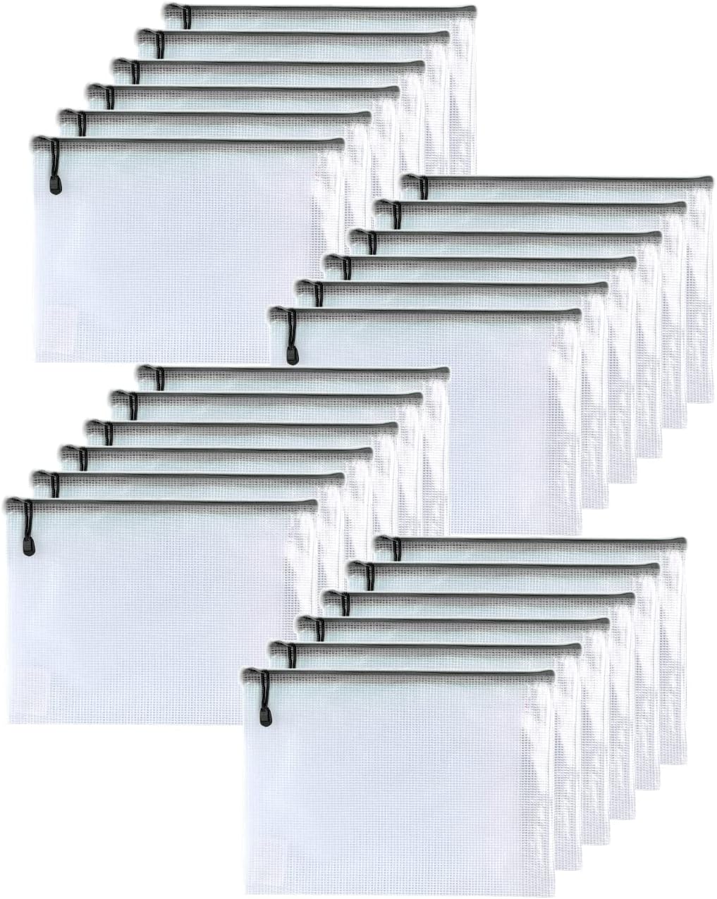 Oaimyy-24PCS-5 x 7"-Mesh Zipper Pouch, Plastic Zip File Folders Puzzle Bags for Organizing,Office Supplies,Travel,Home Storage-Black