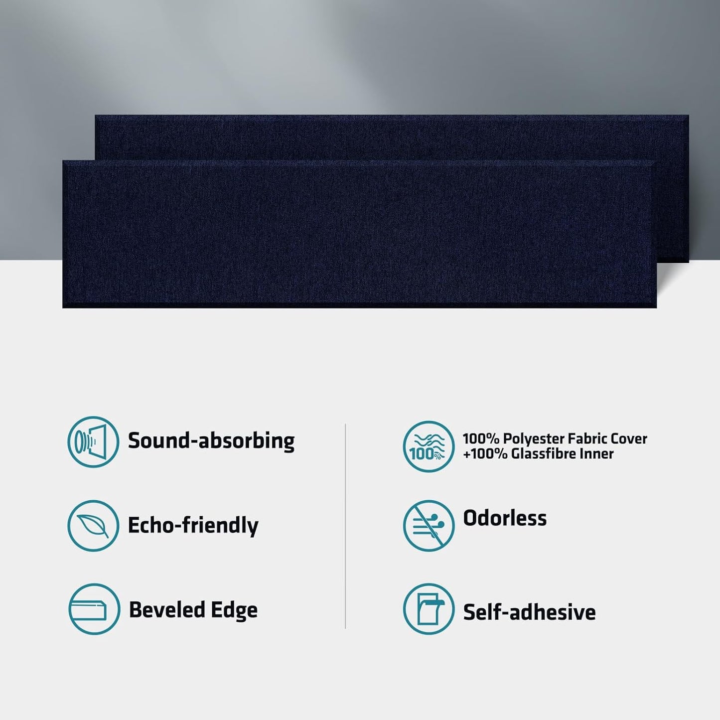 UMIACOUSTICS 2 PCS Fiberglass Acoustic Panels, 48x12x2 Inches Sound Absorbing Panels, Self-adhesive Sound Proof Panels for Studios, Office, Home Theater.Deep Blue