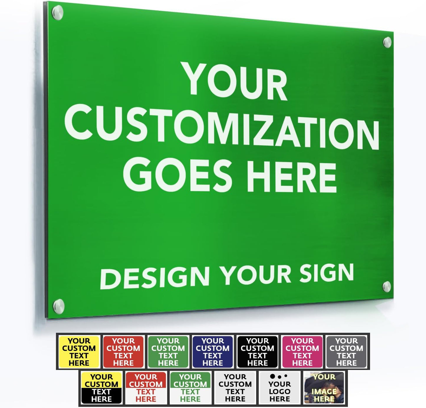 SPEEDYORDERS Custom Outdoor Metal Signs, Personalized Aluminum Signs, Customized Safety Signs, Metal Business Signs, Waterproof Outdoor Business Signs, White Aluminum (Green Background, 20x20 In)