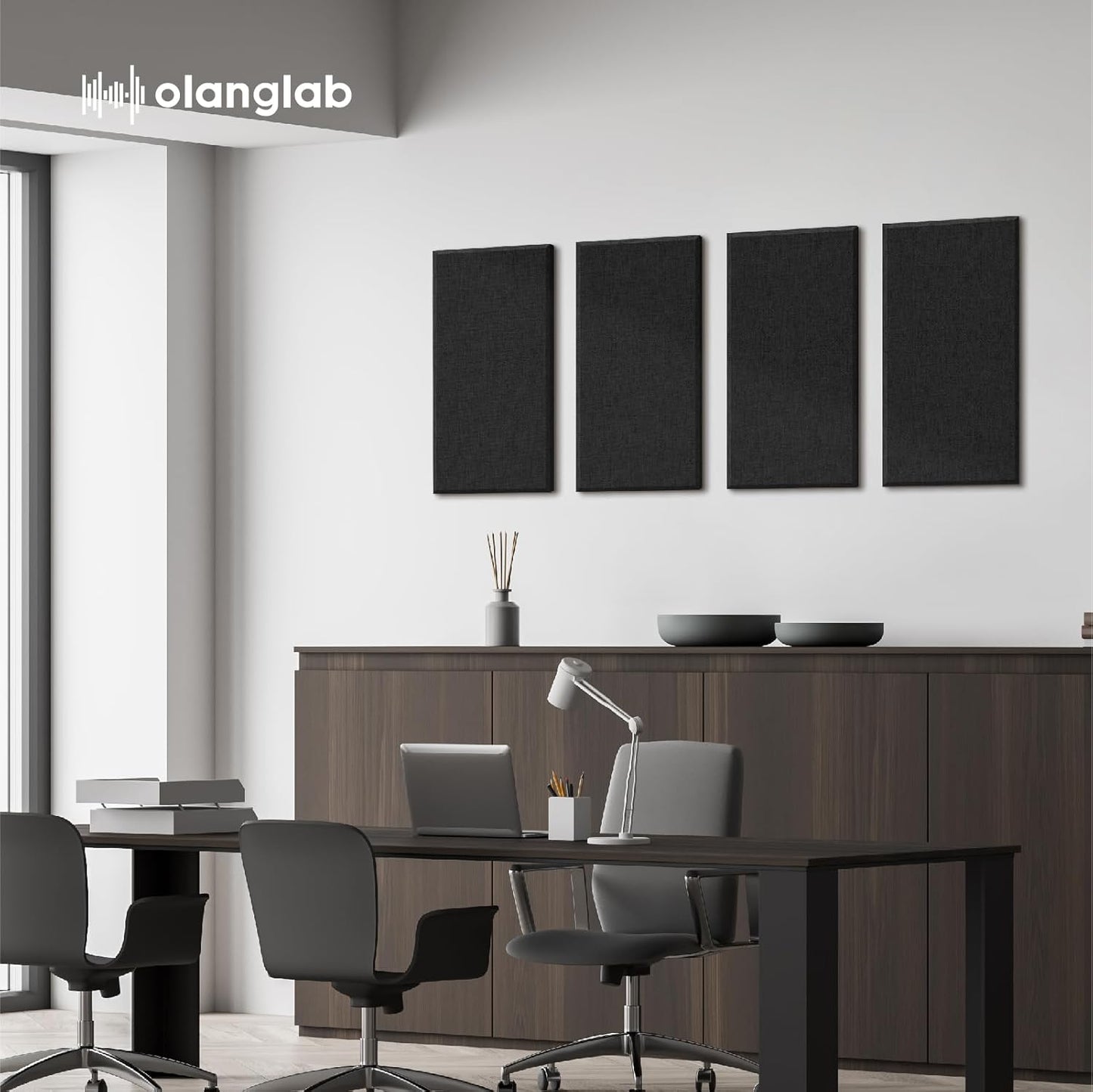 Olanglab Fiberglass Acoustic Wall Panels 4 Pack, 11.8'' x 23.6'' Sound Panels, Fabric Wrapped Sound Proof Panels for Walls (Black)