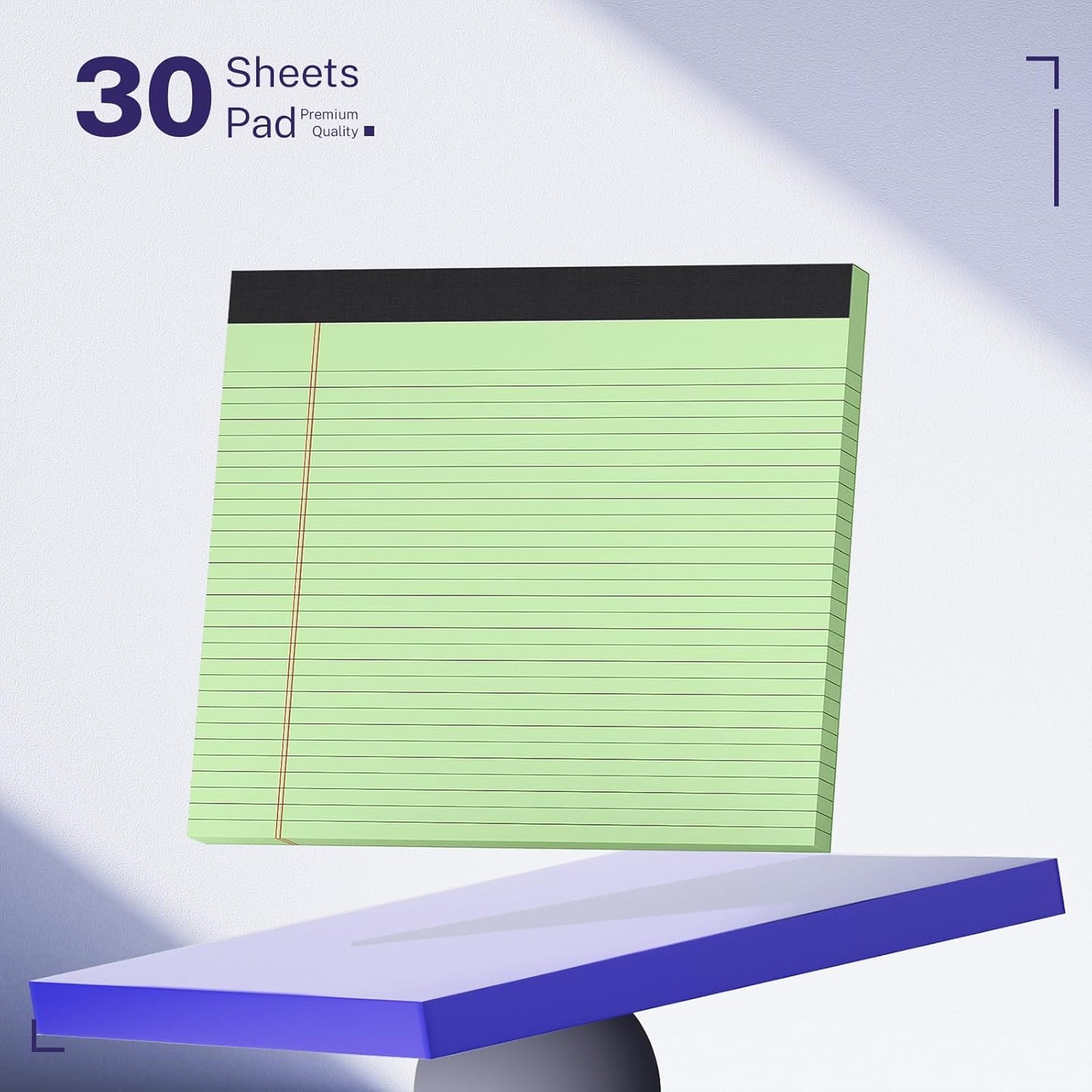 3 Pack Wide Legal Pads 11" x 9.5" (Landscape Format) Green College Ruled Note Pad Narrow Ruled 30 Sheets per Notepad Perforated Writing Paper with Thick Backboard Horizontal Pads of Paper