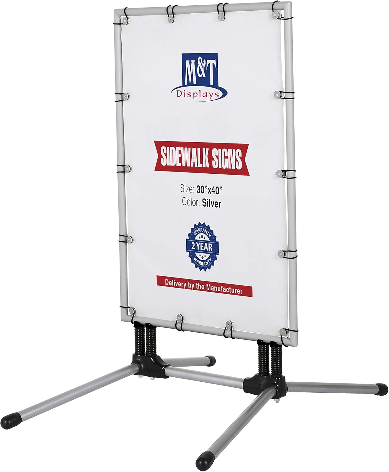 M&T Displays SwingPro Weather and Wind Resistant Outdoor Pavement, Curb, Sidewalk Sign Holder for 30x40 Inch Posters Aluminum Banner Frame Durable (Silver)