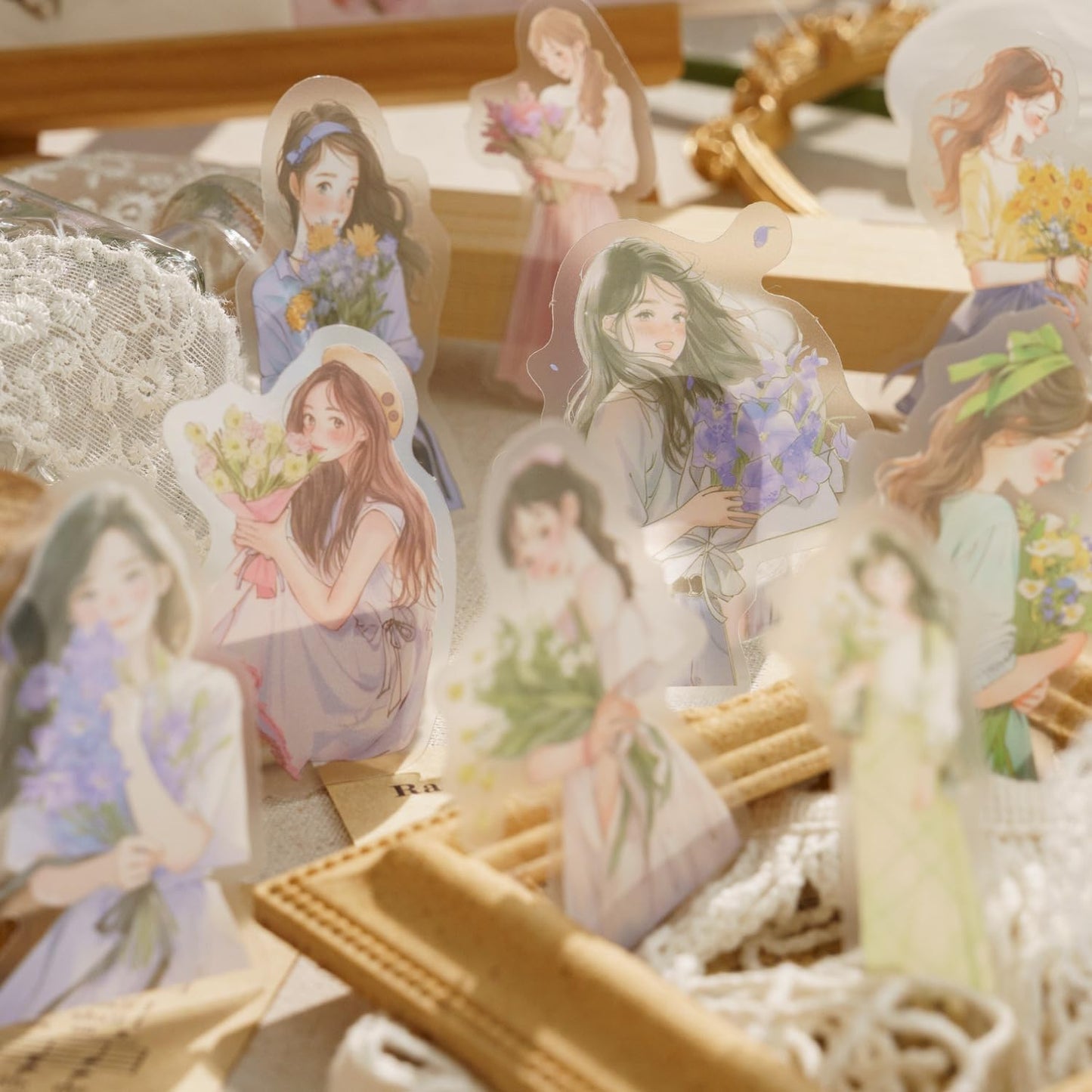 Alideco 120pcs Scrapbook Stickers Kawaii Fresh Sweet Girls People Journaling Scrapbooking Junk Journal Crafts Embelishment Decoration Diary Stickers（huaerzilianqu）