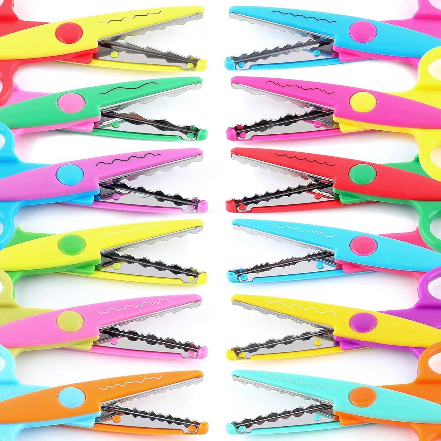 12 Pack Kids Safety Scissors | Blunt Tip with Decorative Edges | 5 Inch Colorful Zig Zag Assorted Patterns for School, Classroom Supplies, Teachers, Art Crafts, Scrapbook, DIY Projects