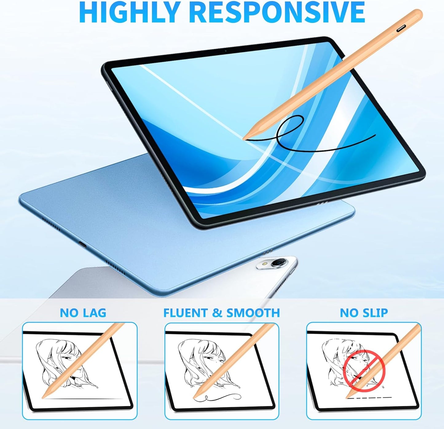 DRYMOKINI Stylus Pen for Touchscreen, Active Stylus Compatible for Android and iOS Tablet/Phones, Rechargeable Universal Stylist Pencil Compatible for A-pple/i-Pad/Phone Tablet, Peach Orange