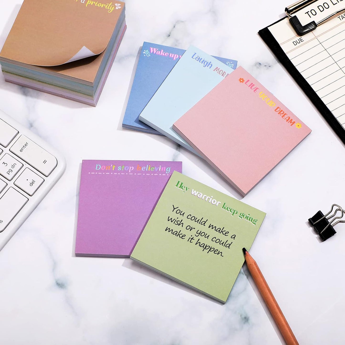 Zonon 12 Pieces Inspirational Sticky Notes 3 x 3 Inch Motivational Fun Notepads Positive Gifts for Teacher Nurse Coworkers Work Studying Supplies(Colorful Style)