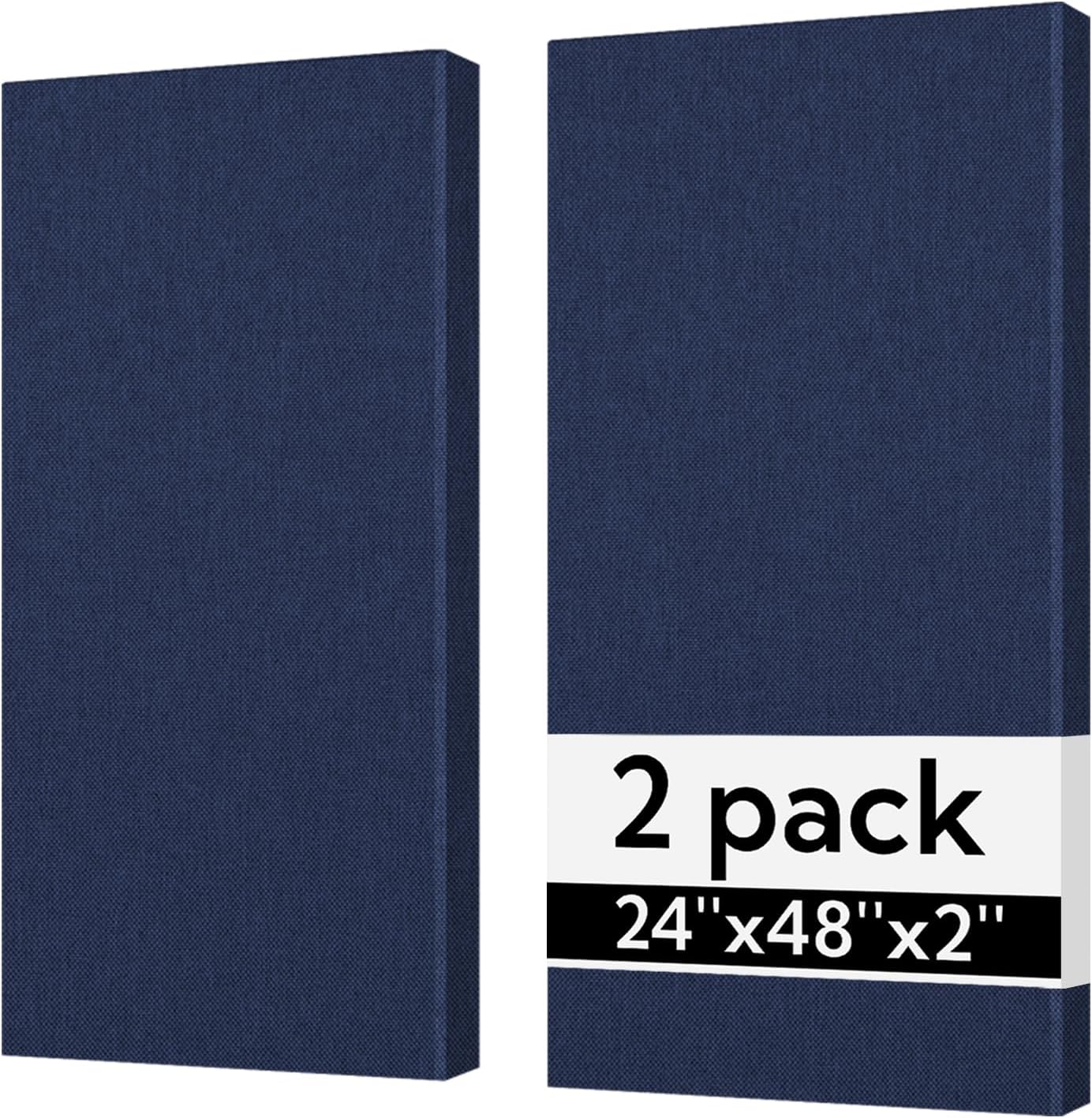 Olanglab Sound Absorbing Acoustic Wall Panels 2 Pack, 2'' 24''x48'' Fiberglass Sound Dampening Panels, Large Fabric Wrapped Sound Proof Panels for Walls (Blue)