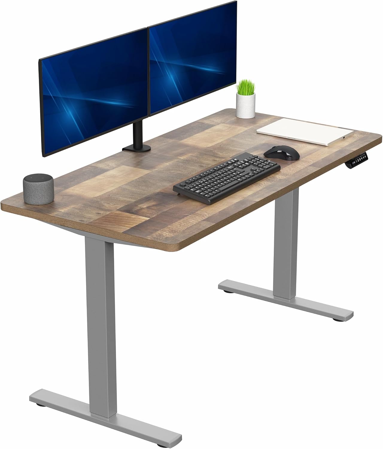 VIVO Electric 55 x 28 in Standing Desk, Memory Height Adjustment, 1B Series, One-Piece Reclaimed Wood Top, Gray Frame, DESK-KIT-1G55P