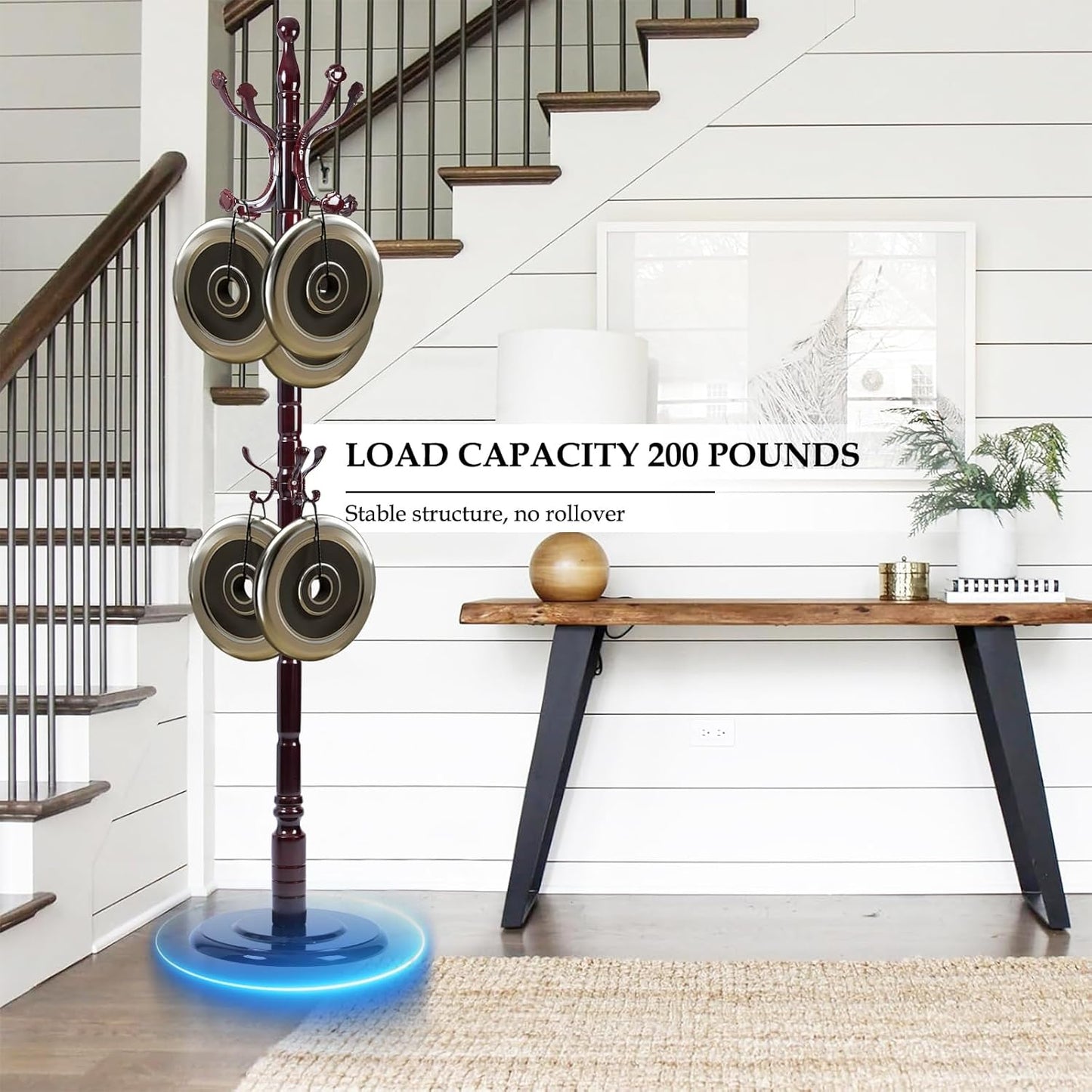 Wood Coat Rack Freestanding, Natural Coats Tree Stand with 14 Hooks, 73" Sturdy and Easy Assembly Coat Rack Stand for Entryway, Hallway, Bedroom, Bags, Hats (Heavy-duty Disc Base, Lucky Curve)