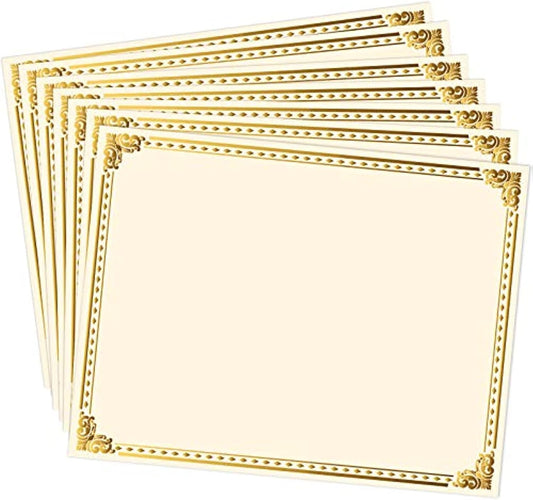 Chinco Certificate Paper Gold Foil Metallic Border Blank Award Certificate for Recognition Appreciation, Laser and Inkjet Printer Compatible, 11 x 8.5 Inches (200 Pieces)