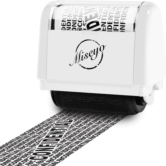 Miseyo Wide Roller Stamp Identity Theft Stamp 1.5 Inch Perfect for Privacy Protection,Anti-Theft Security Confidential Easy for Guard Personal Information Blockout - White