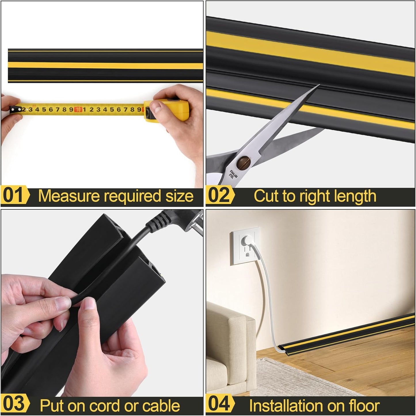 MYFAMIREA 10FT Floor Cord Cover Heavy Duty Cable Cover Protector with 3 Channels Extension PVC Floor Wire Cover Outdoor Cord Hider Management Cord Cover for Wire on Floor for Home Office Outdoor