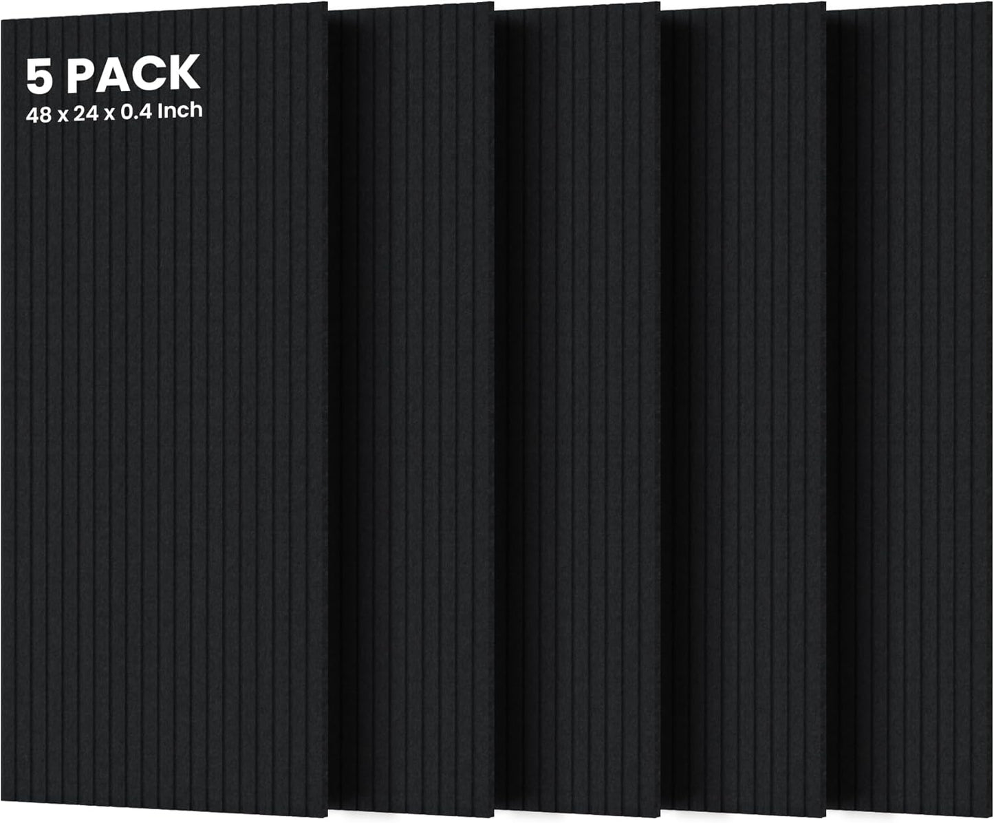 5 Pack Acoustic Panels, 48 x 24x 0.4 Inch Sound Proof Panels for Walls, Premium Wall Sound Absorbing Panels, Decorative Sound Dampening Panels for Media Room, Office and Studio,Black