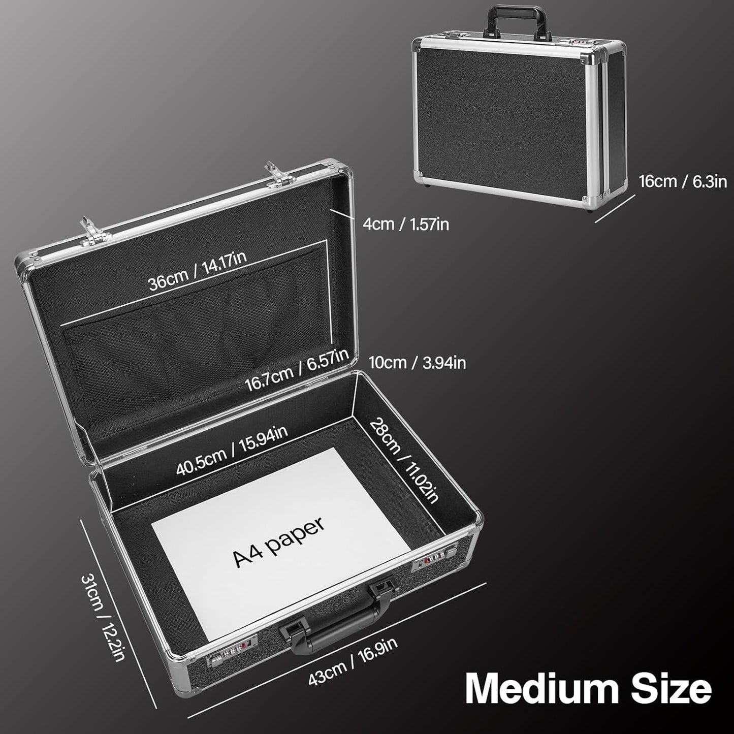 File Organizer Storage Box - 16.8 x 12.1 x 6 Inch Large, Portable Locking Storage Totes with Dual Combination Locks, Lock Boxes for Personal Items, Cash, Briefcase - Black