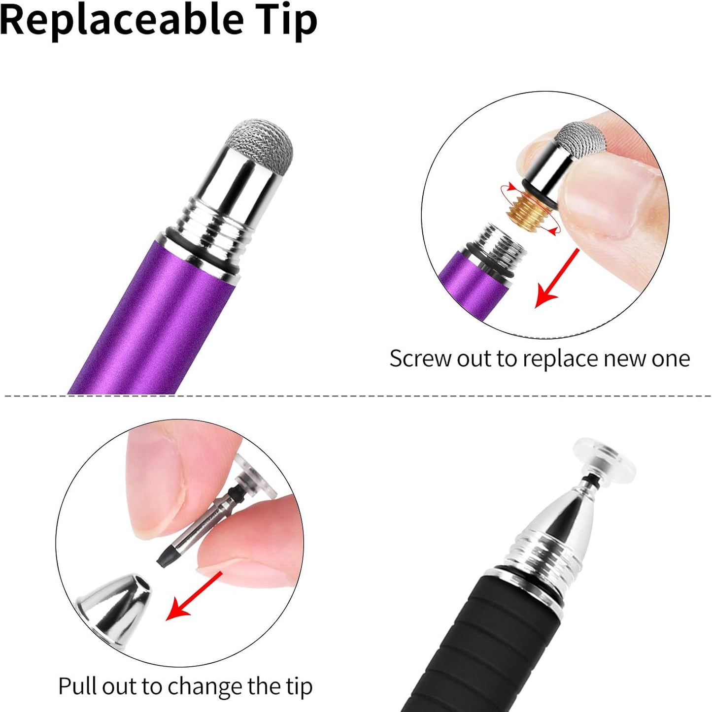 Mixoo Stylus Pens for Touch Screens - Disc & Fiber Tip 2 in 1 High Sensitivity Universal Stylus for iPad, iPhone, Tablets and Other Capacitive Touch Screens (Dark Violet)