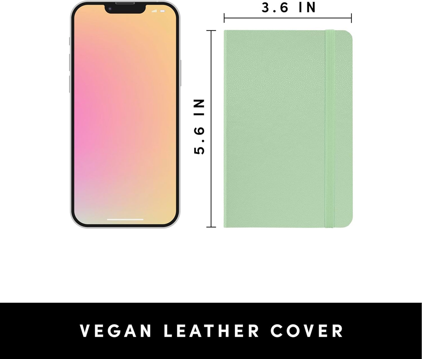 PAPERAGE Lined Pocket Journal Notebook, 1 Pack, (Sage Green), 160 Pages, Small, 3.6 inches x 5.6 inches - 100 GSM Thick Paper, Hardcover