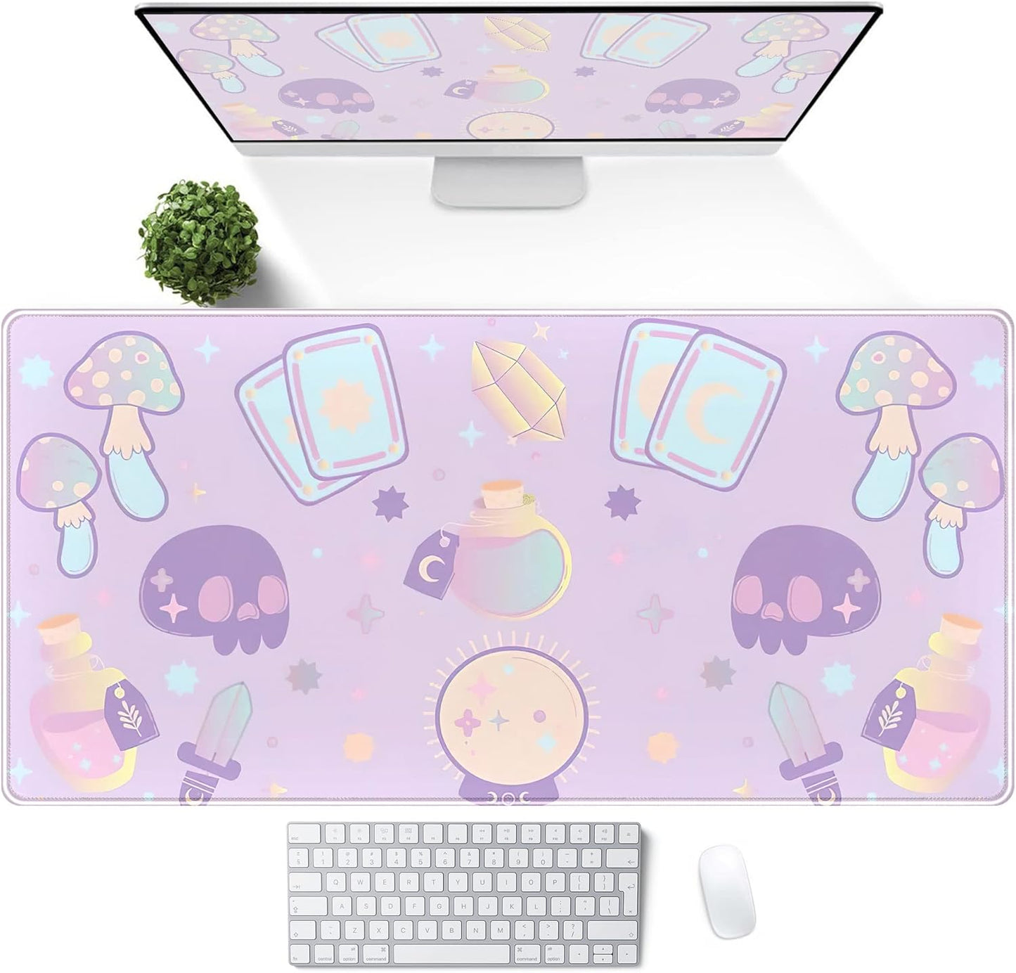 Kawaii Purple Desk Mat,Cute Witchy Elements Mouse Pad, Desk Pad Mystical Goth,XXL Gamig Desktop Mat,Extended Keyboard Mousepad Large for Computer Laptop,Girl Gamer Desk Decor 31.5''x15.7''