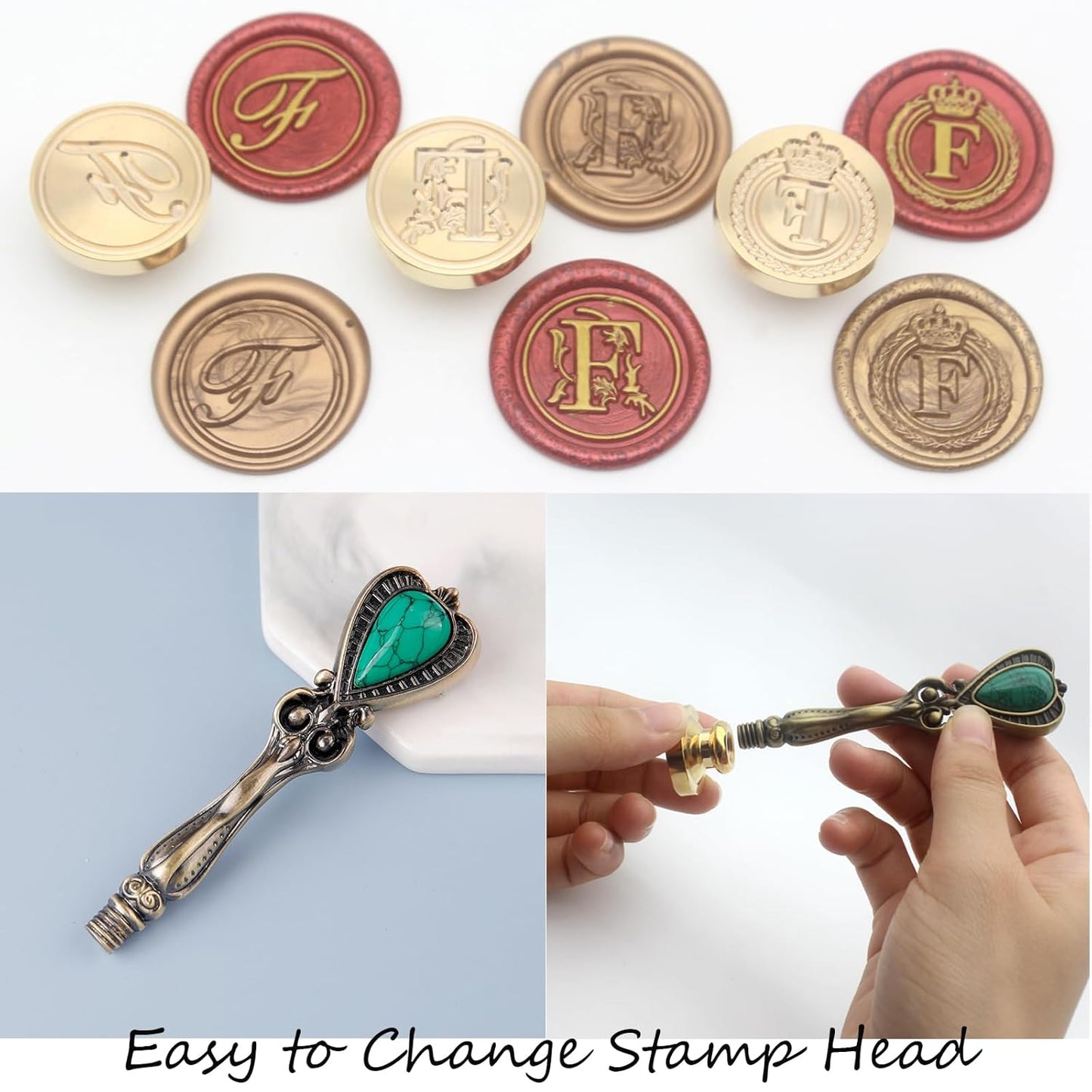 Letter Wax Seal Stamp Kit, Andotopee Wax Seal Kit Initial Alphabet F Sealing Wax Stamp Head 3pcs, Vintage Wax Stamp Seal Kit with Wax Seal Beads, Wax Seal Warmer Tools, Wax Seal Pen, Gift Box Set