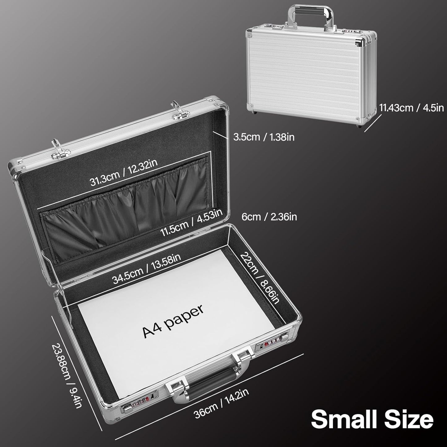 File Organizer Storage Box - 14.2 x 9.8 x 4.5 Inch Medium, Portable Locking Storage Totes with Dual Combination Locks, Lock Boxes for Personal Items, Cash, Briefcase - Silver