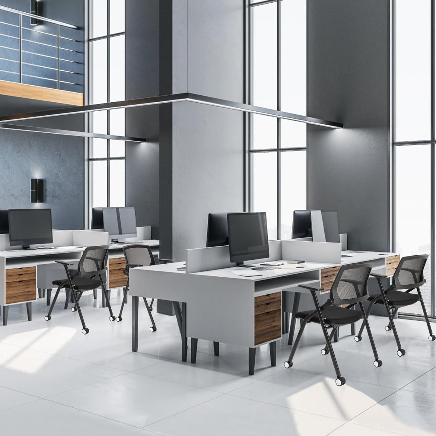 50 Pack Conference Room Chairs with Wheels and Sliding Armrest,Foldable Nesting Chair for Office School Church Waiting Room Black