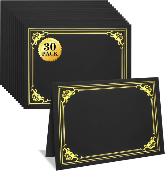30 Packs Certificate Holders, Black Certificate Covers, Diploma Holders, Certificate Folders with Gold Foil Border for Letter Size 8.5" x 11" Certificates, Diploma, Documents, Award Cover