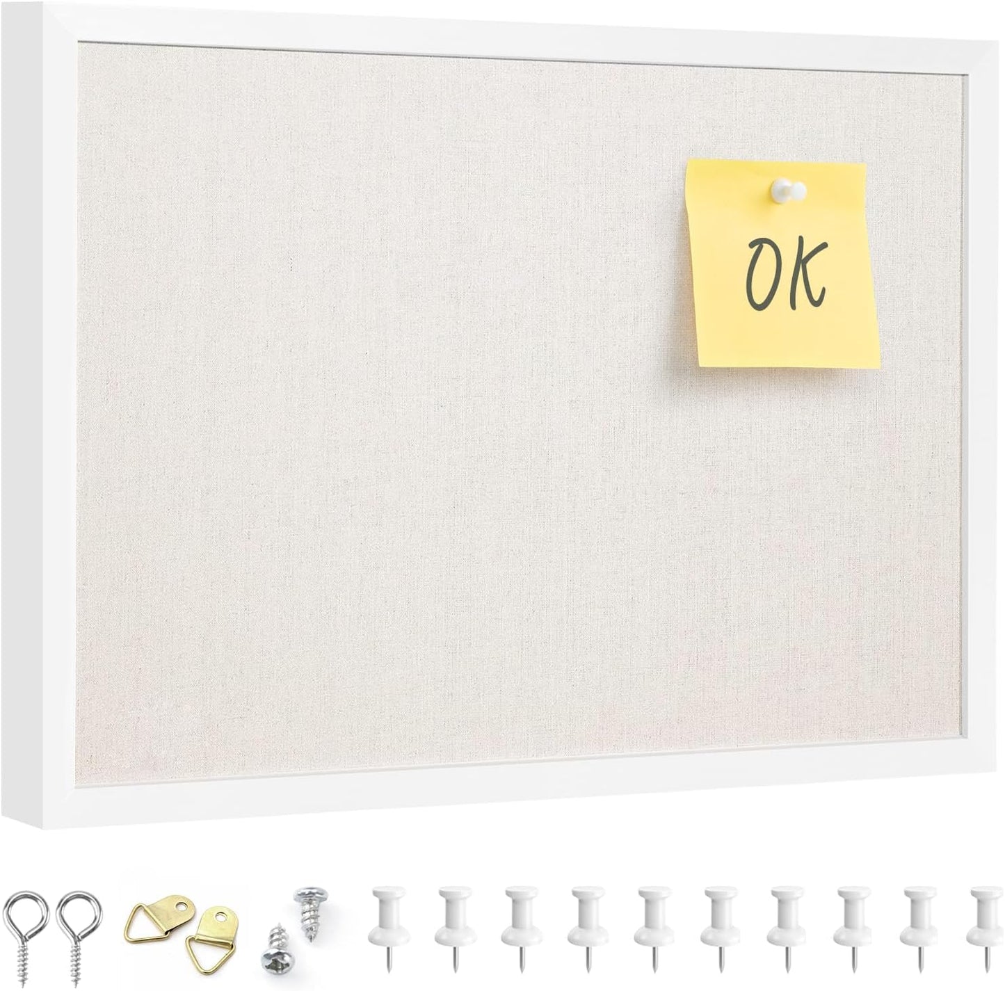 OWLKELA 11"x14.6" inch Bulletin Board with Linen, White Wood Style Frame, with 10 Pushpins, Linen Cork Board, Ideal for School, Home & Office
