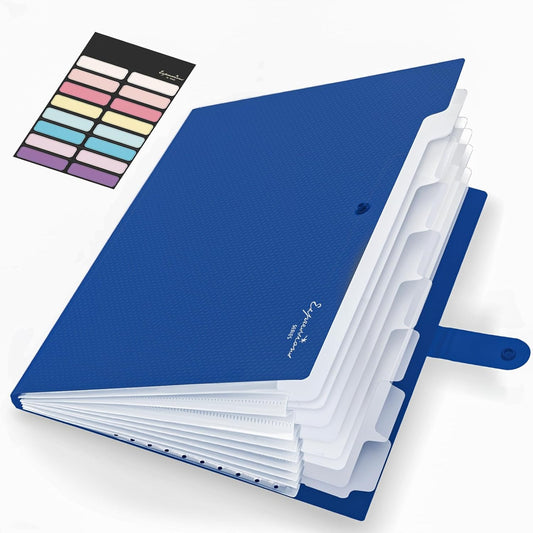Sooez Accordion File Organizer, 8 Pocket Expanding File Folder with Labels, Letter Size Folders for Documents, Portable Paper Bill Receipt Organizer for Home School Office Supplies, Navy Blue