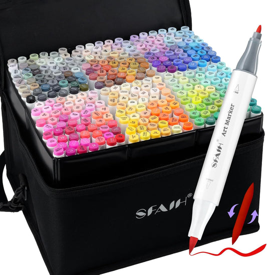 SFAIH Alcohol Markers Brush & Fine Tip 321 Set - Dual Tip Professional Artist Markers for Adult Coloring Books, Illustration, Manga, Animation, Architecture Sketching - Refillable Ink