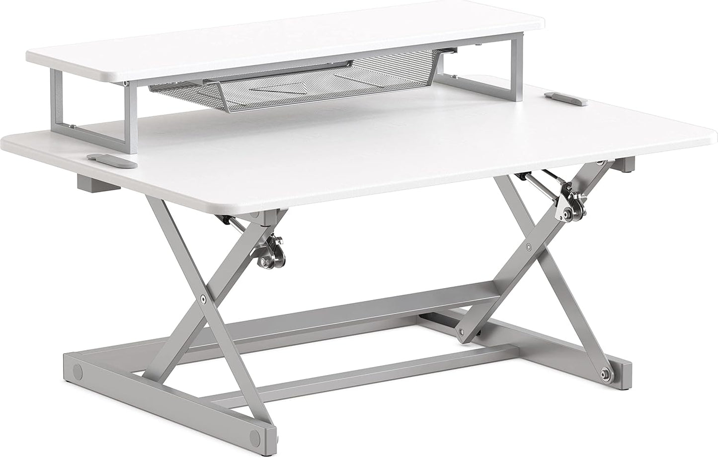 SHW 36-Inch Height Adjustable Standing Desk Converter Sit to Stand Riser Workstation, White