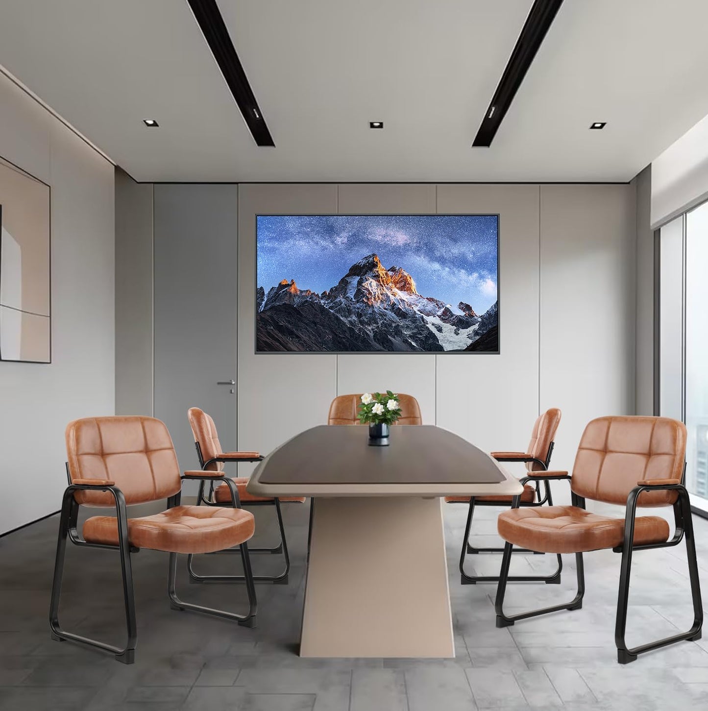 CLATINA Big & Tall 500 lbs Waiting Room Chairs with Padded Armrests and Sled Base, Leather Stationary No Wheels Office Guest Chair for Reception Lobby Home and Meeting Conference, Brown (8 Pack)